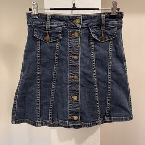 Y2K Denim Mini Skirt 26” Button Front High Rise La Chapelle Mall Brand McBling